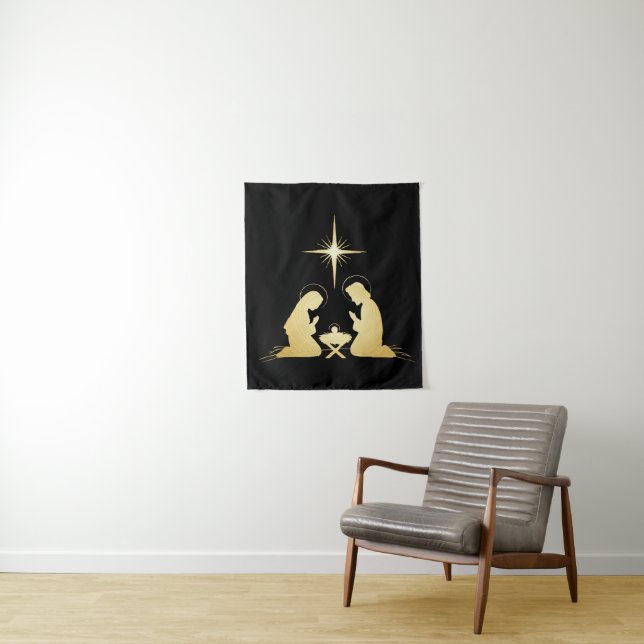 Tenture Crèche élégante en or | Chrétien moderne (En situation)