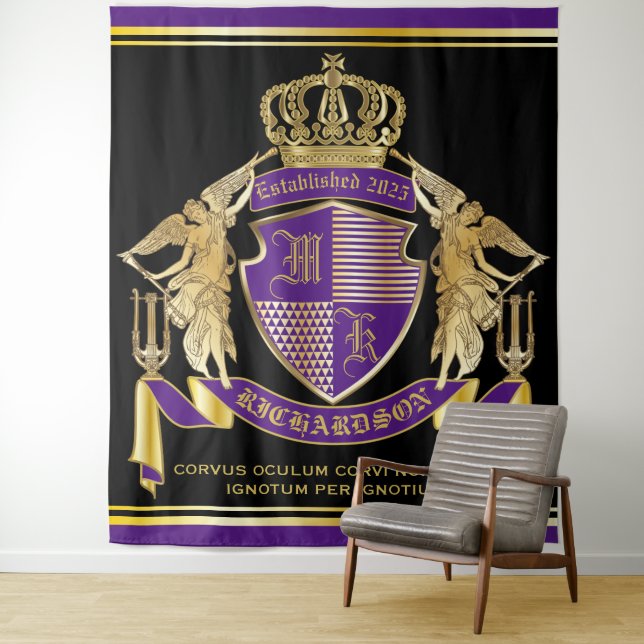 Tenture Créez votre blason d'armoiries d'or mauve Emblème (En situation)