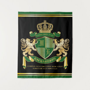 Tenture Créez Votre Propre Blason Emblème Lion Vert Or