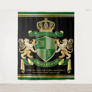 Tenture Créez Votre Propre Blason Emblème Lion Vert Or