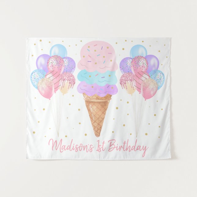 Tenture Crème de glace Pink Gold Pastel Anniversaire (Devant (Horizontal))