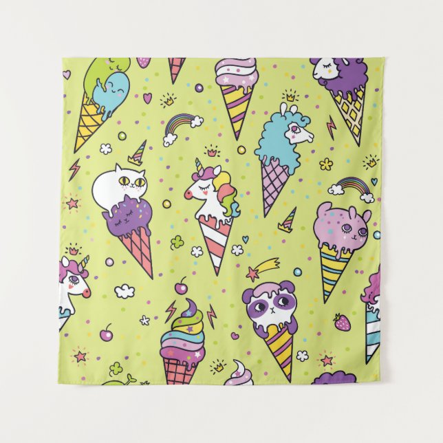 Tenture Crème glacée Pop Cute : Motif animal (Devant)