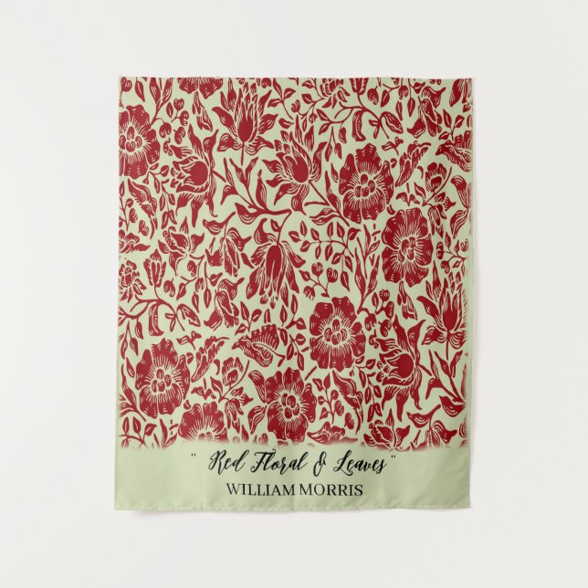 Tenture Crème rouge Turquoise moderne William Morris Feuil (Devant)