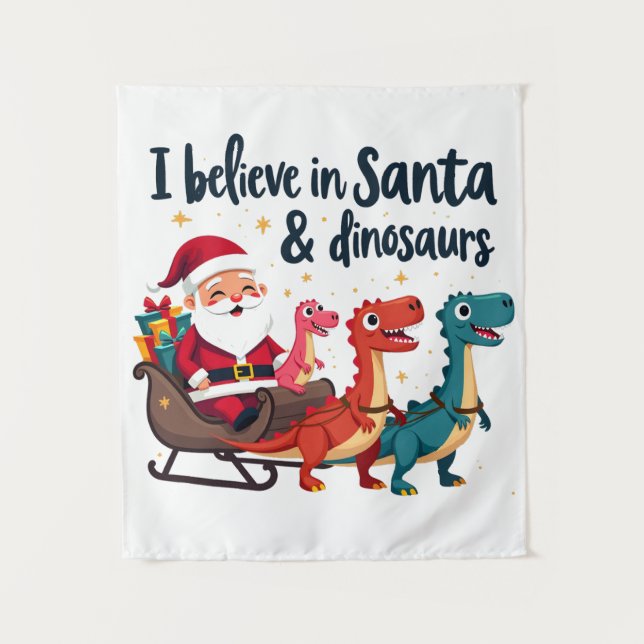Tenture croire à Père Noël et les dinosaures (Père Noël éq (Devant)
