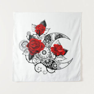 Tenture Croissant mécanique avec roses rouges