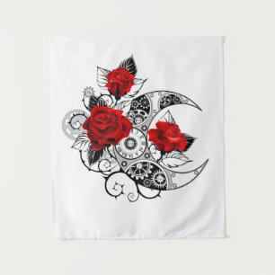 Tenture Croissant mécanique avec roses rouges