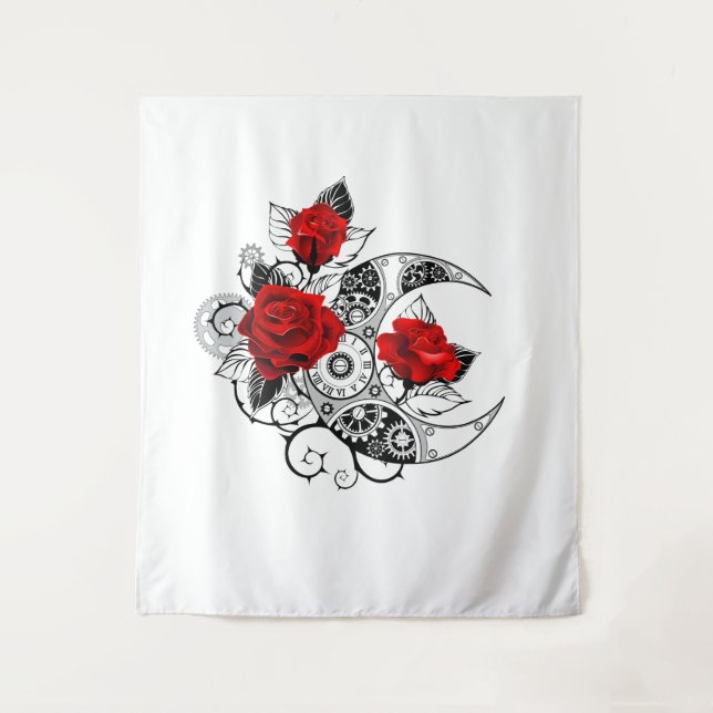 Tenture Croissant mécanique avec roses rouges (Devant)