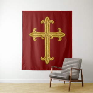 Tenture Croix à l'aspect brodé d'or sur toute couleur