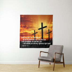 Tenture Croix de verset biblique personnalisé sur coucher