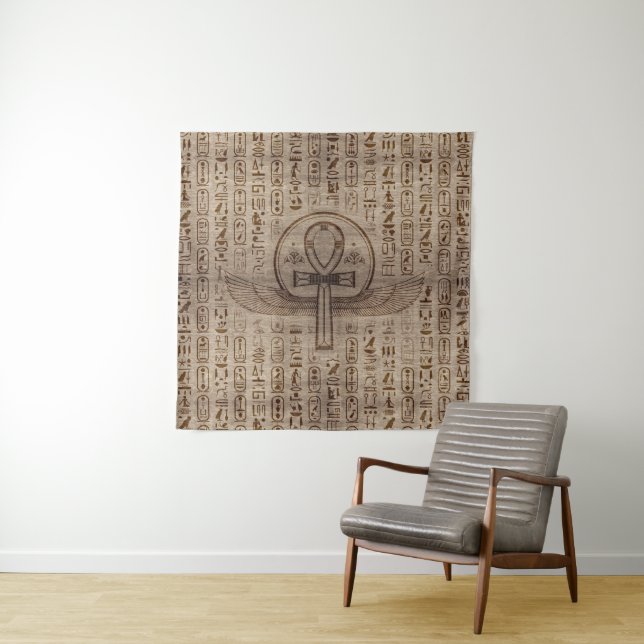 Tenture Croix égyptienne - Ankh - texture en bois (En situation)