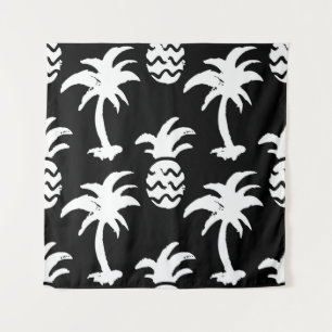 Tenture Croquez palmiers, ananas, motif monochrome.