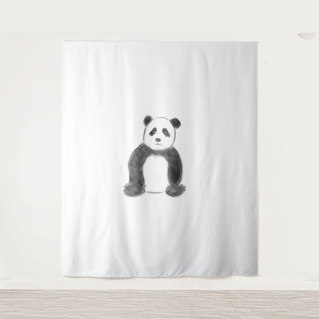 Tenture Croquis de panda en noir et blanc (Devant)