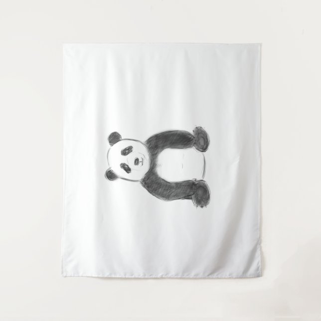 Tenture Croquis de panda en noir et blanc (Devant)