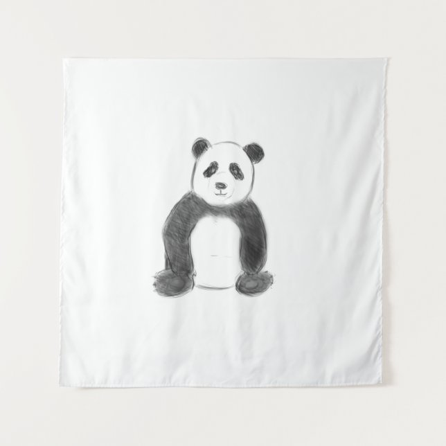 Tenture Croquis de panda en noir et blanc (Devant)