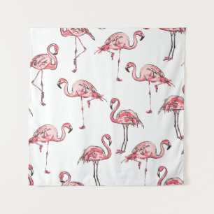 Tenture Croquis Flamant rose : Motif Vintage tropical.