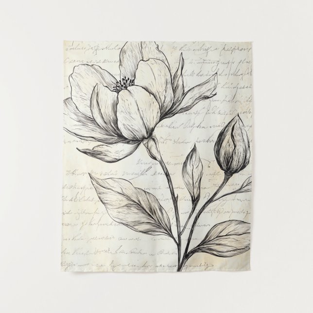 Tenture Croquis floral rustique avec calligraphie - âge (4 (Devant)