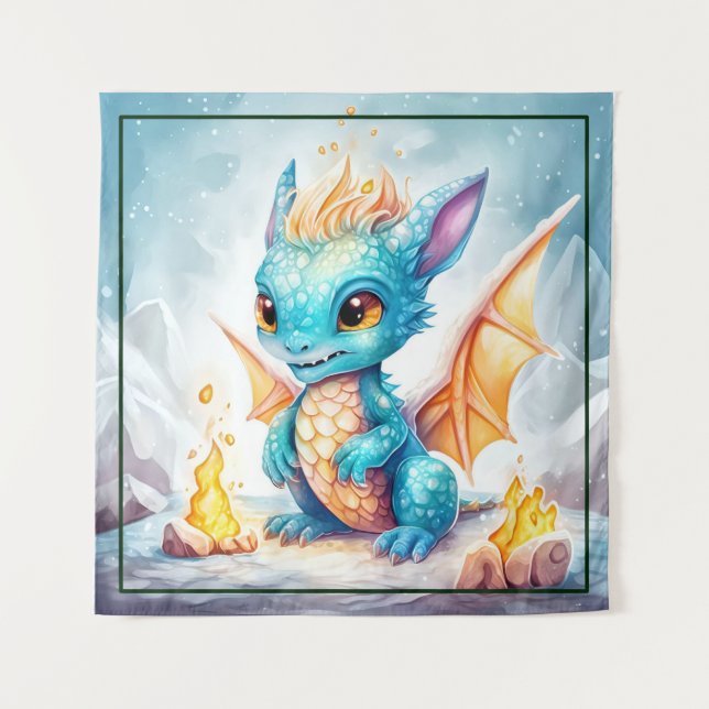 Tenture Crystalized Cute Baby Dragon Bleu Bleu Bébé (Devant)