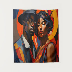 Tenture Cubisme Abstrait Gras Couple Portrait - Art Modern