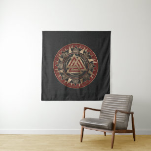 Tenture Cuir de symbole de Valknut et or noirs et rouges