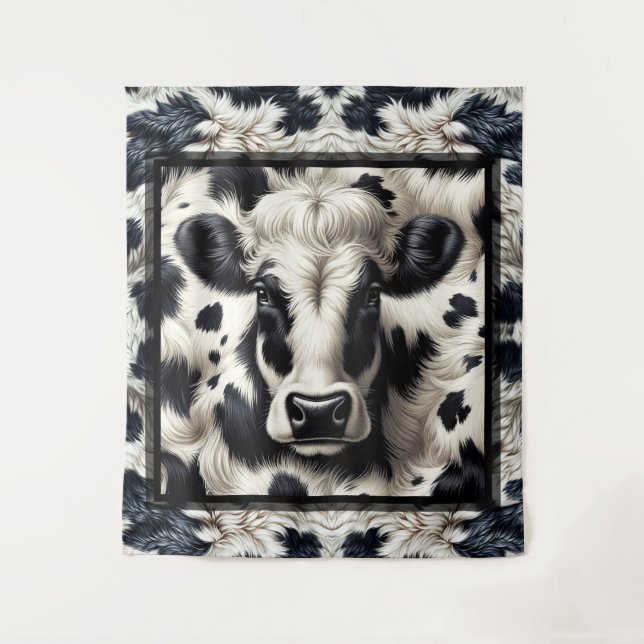 Tenture Cuir de vache noir et blanc aspect fourrure (Devant)