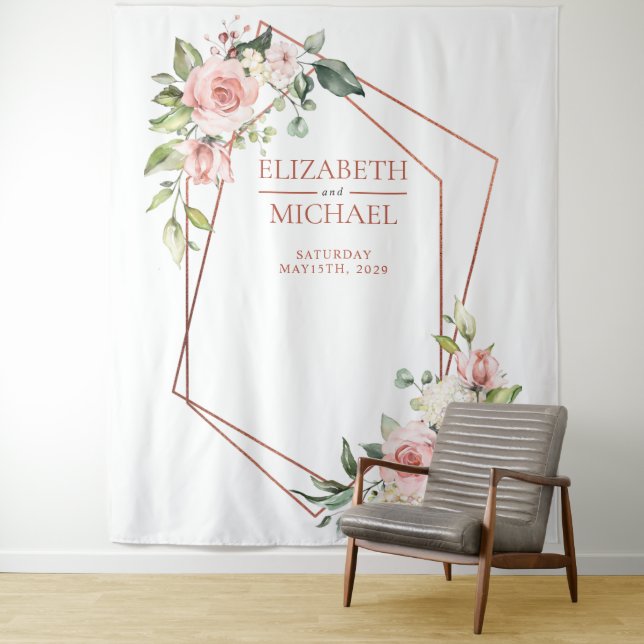 Tenture Cuivre Géométrique Floral Rose Pêche (En situation)