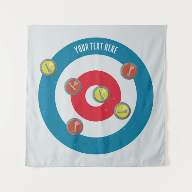 Tenture curling Maison et pierres de curling vue du haut (Devant)