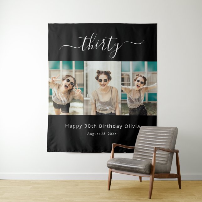 Tenture Custom 3 Photo Joyeux 30e anniversaire (En situation)
