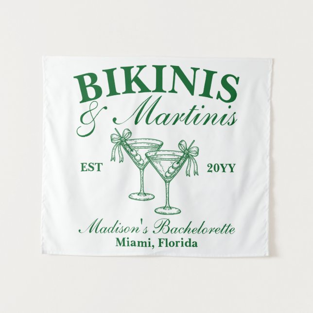 Tenture Custom Bikinis and Martinis Bachelorette Party (Devant (Horizontal))