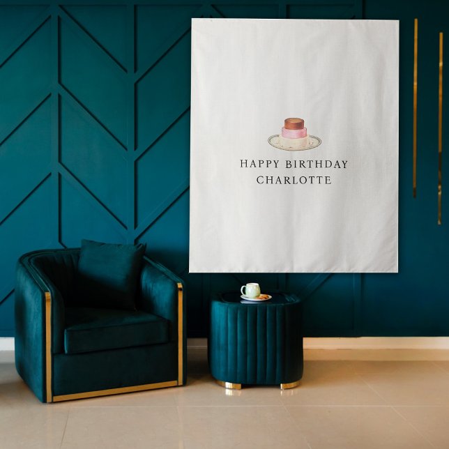 Tenture Custom Birthday Cake Name Flag Fabric Banner  (Custom Birthday Cake Name Flag Fabric Banner Tapestry)