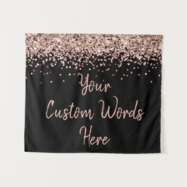 Tenture Custom Black Rose Gold Birthday Party Photo Booth (Devant (Horizontal))