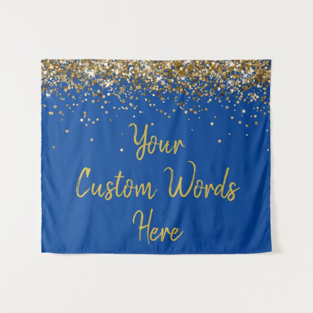 Tenture Custom Blue Gold Anniversaire de fête Photo Booth  (Devant (Horizontal))