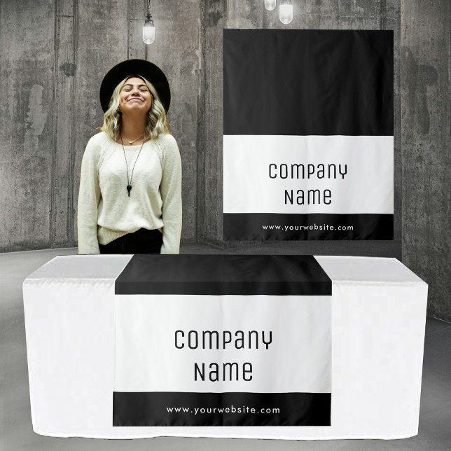Tenture Custom Business Table Runner Banner Black White (Custom Business Table Runner Banner Black White Tapestry)