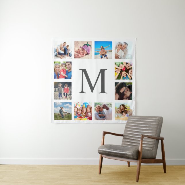 Tenture Custom Family Photo Collage Personalized White (En situation)