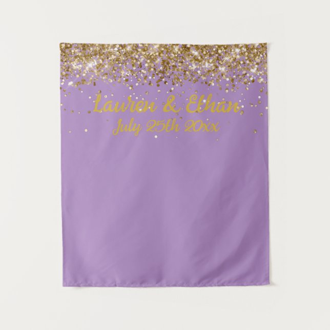 Tenture Custom Lavender & Gold Glitter Wedding Photo Booth (Devant)