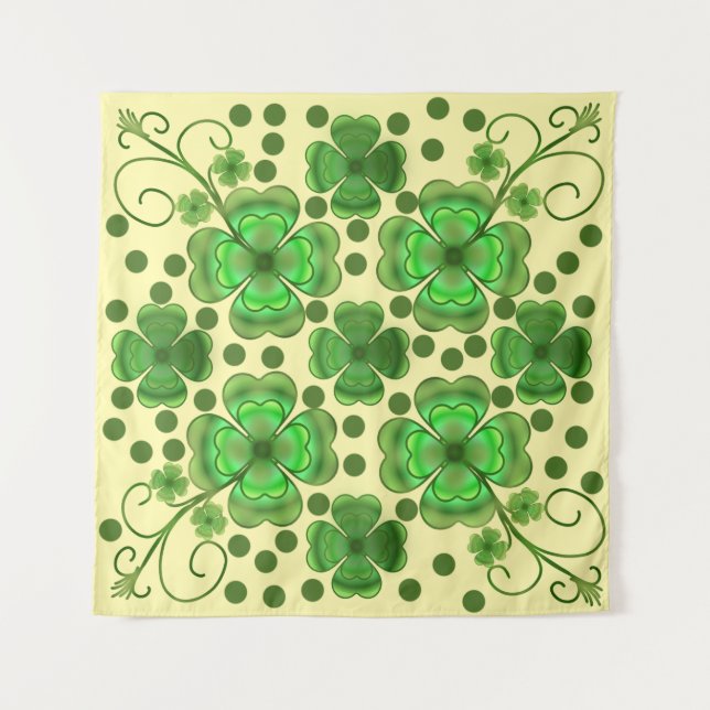 Tenture Custom Metallic Green Clover & Swirl Pattern  (Devant)