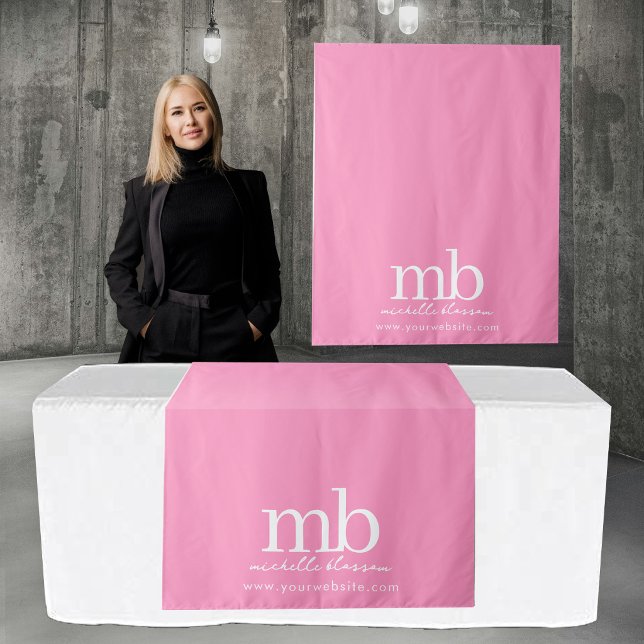 Tenture Custom Monogram Business Table Runner Banner Pink (Custom Monogram Business Table Runner Banner Pink Tapestry)
