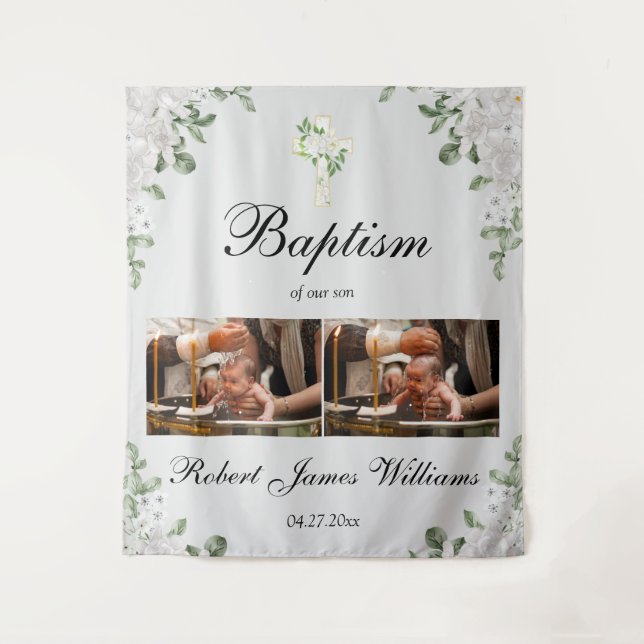 Tenture Custom Photo Collage Christening Baptism Backdrop (Devant)