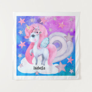Tenture Cute aquarelle Rainbow Unicorn Personnalisé