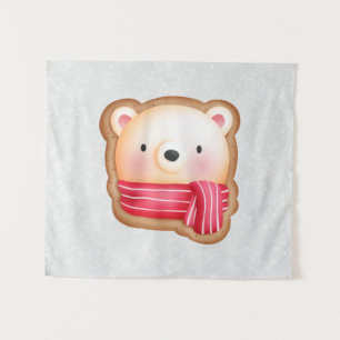 Tenture Cute Bear Face Red Scarf et Rosy Cheeks Christmas