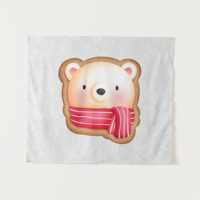 Tenture Cute Bear Face Red Scarf et Rosy Cheeks Christmas (Devant (Horizontal))