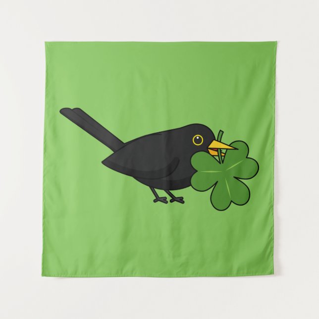Tenture Cute Blackbird avec Shamrock Clover Carton (Devant)