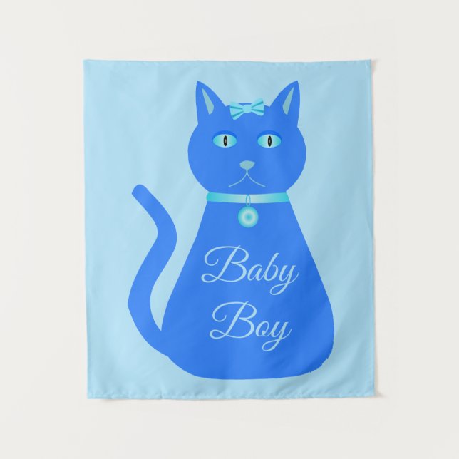 Tenture Cute Blue Baby Boy Chat Personnalisé (Devant)