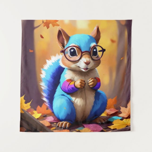 Tenture Cute Blue Squirrel Portant des lunettes-46506 (Devant)