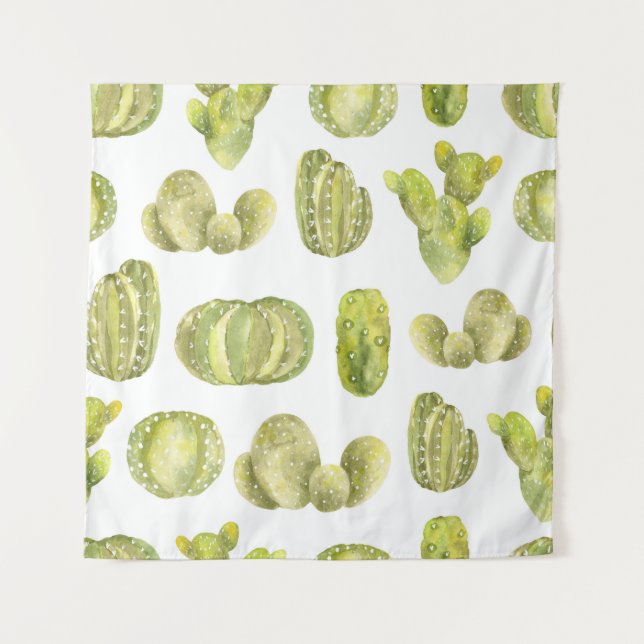 Tenture Cute Cactus, Aquarelle Décor Sans Couleur. (Devant)