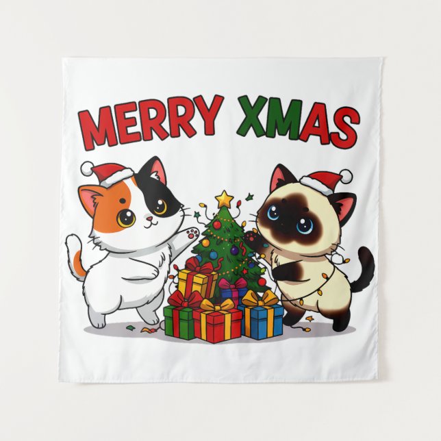 Tenture Cute Calico & Siamese Kitten Gift (Devant)