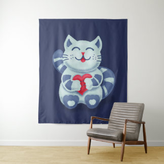 Tenture Cute chat Blue Valentine Enfants