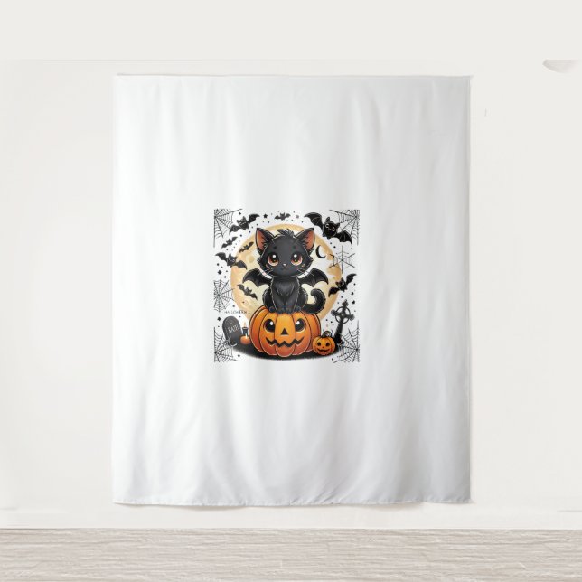 Tenture Cute Chat Noir Avec Ailes De Chat Citrouille Femme (Devant)
