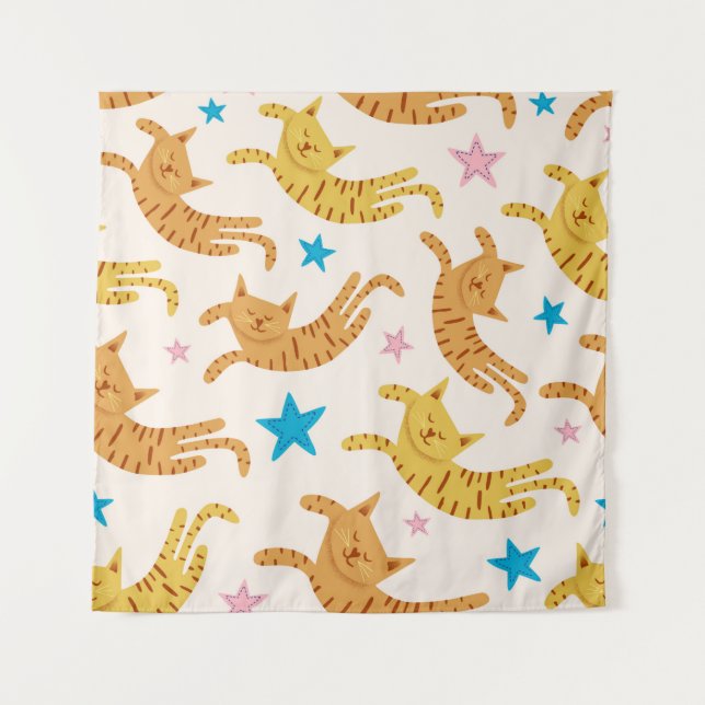 Tenture Cute chats sans soudure motif avec étoiles drague  (Devant)