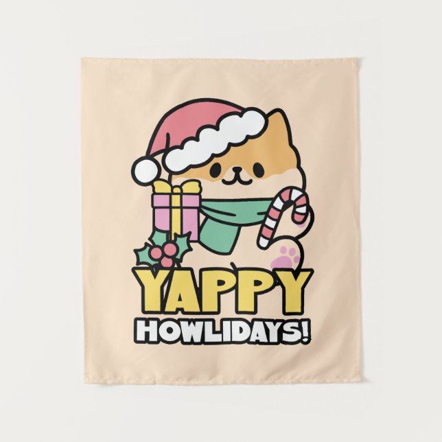 Tenture Cute Christmas Dog - Yappy Howlidays  (Devant)