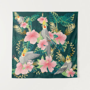 Tenture Cute Cockatiel Parrot Motif Vintage